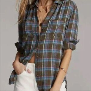 Pilcro The Hadley Relaxed Plaid Buttondown Shirt Size Small